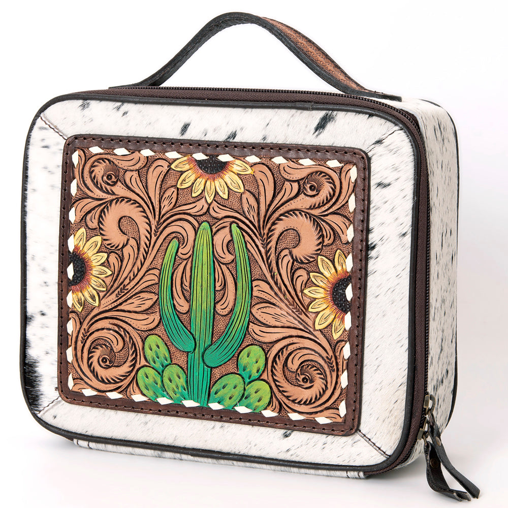 American Darling Jewelry Case Hand Tooled Hair-On Genuine Leather
