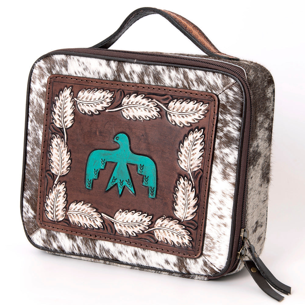 American Darling Jewelry Case Hand Tooled Hair-On Genuine Leather