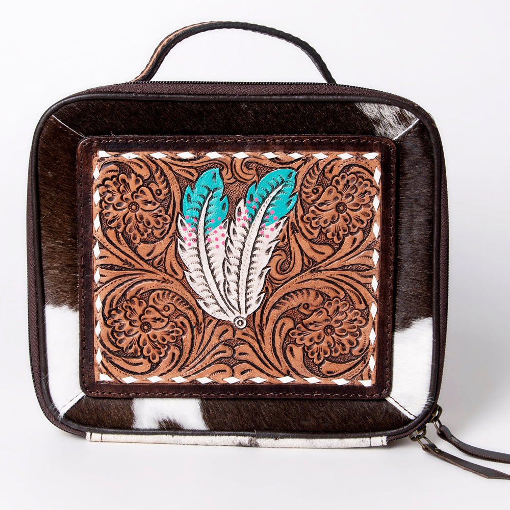 American Darling Jewelry Case Hand Tooled Hair-On Genuine Leather