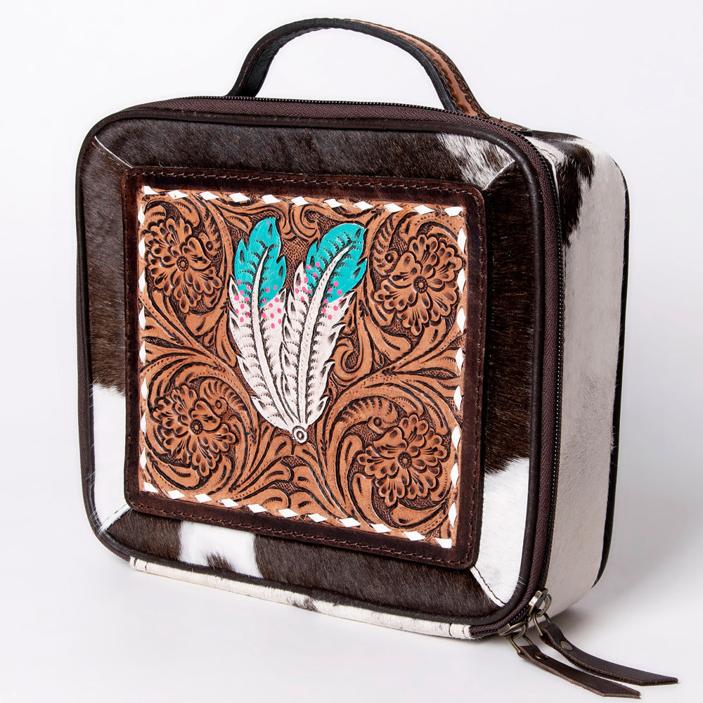 American Darling Jewelry Case Hand Tooled Hair-On Genuine Leather