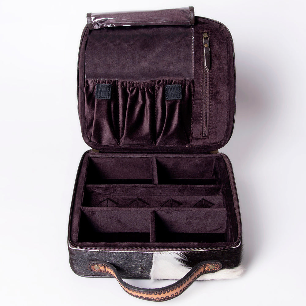 American Darling Jewelry Case Hand Tooled Hair-On Genuine Leather