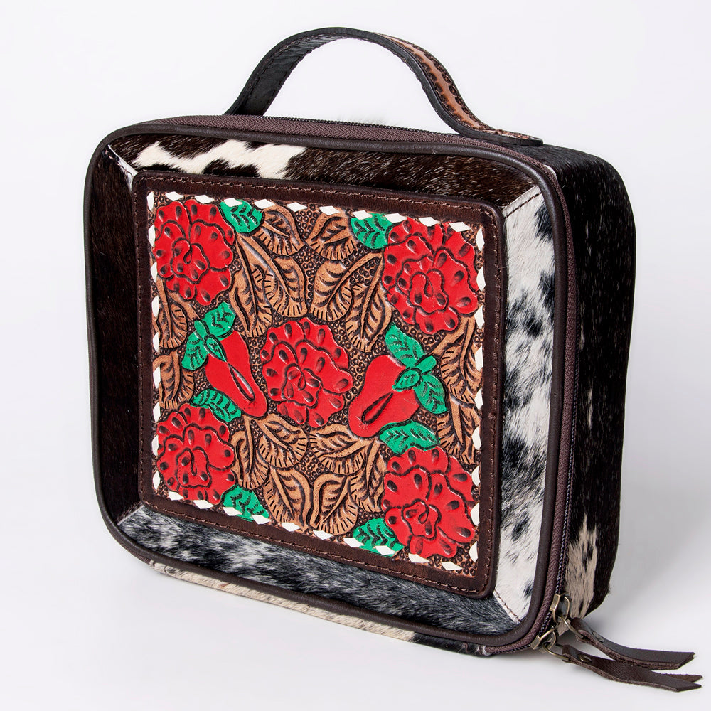 American Darling Jewelry Case Hand Tooled Hair-On Genuine Leather