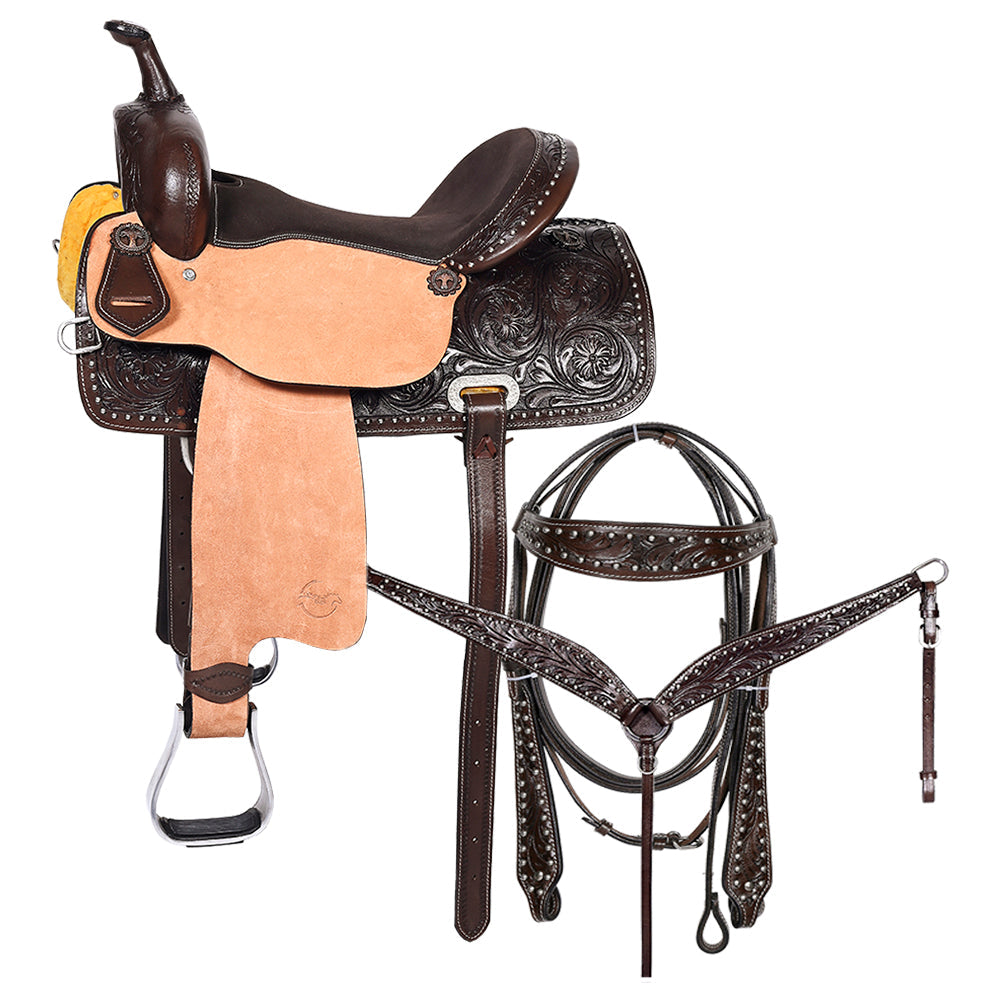 Western Horse Barrel Racing Trail Saddle Tack Set American Leather Comfytack