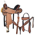 Comfytack Western Horse Barrel Racing Trail Pleasure American Leather Saddle Tack Set With Reins Dark Brown