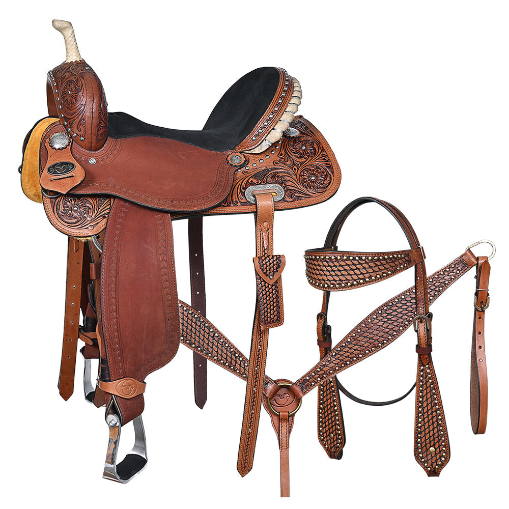 Comfytack Western Saddle Leather Trail Horse Tack Set Brown | Western Saddle | Saddle for Horses | Horse  Tack Set