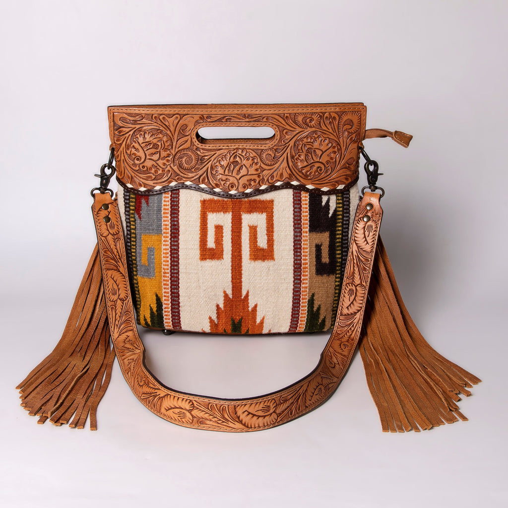 American Darling Clutch Hand Tooled Saddle Blanket Fabric Genuine Leather Western Women Bag Handbag Purse | Purses for Cute