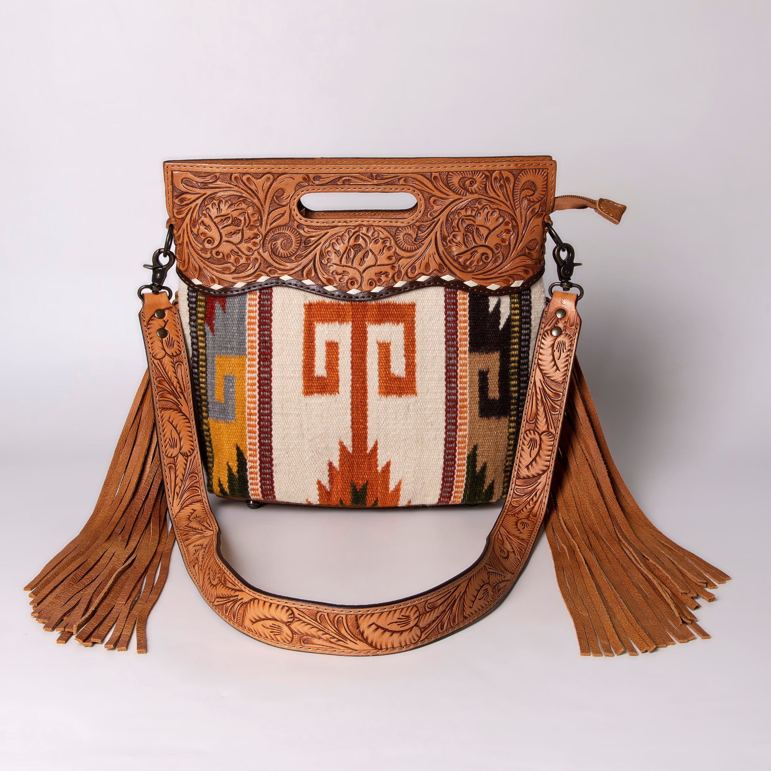 American Darling Clutch Hand Tooled Saddle Blanket Fabric Genuine Leather Western Women Bag Handbag Purse | Purses for Cute