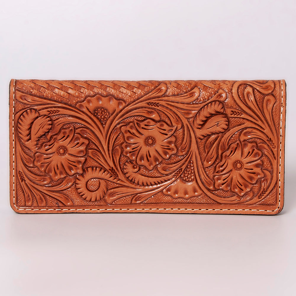American Darling Western Clutch Bag Hand Tooled Floral Carved Genuine Vegetable Tanned Leather Purse with YKK Zipper