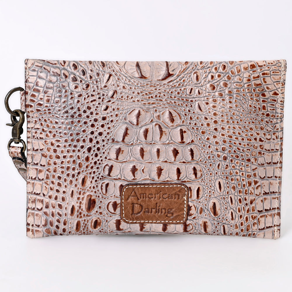American Darling Western Leather Coin purse, Crocodile Embossed Genuine Leather, Eco-Friendly Handcrafted Small Pouch