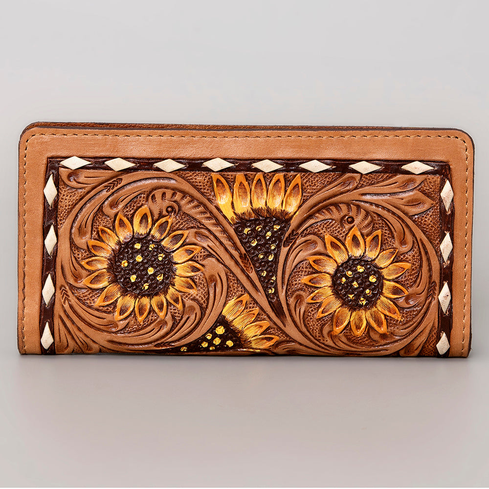 American Darling Western Clutch Bag Hand Tooled Floral Carved Genuine Vegetable Tanned Leather Purse with YKK Zipper