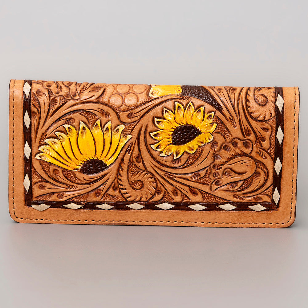 American Darling Western Clutch Bag Hand Tooled Floral Carved Genuine Vegetable Tanned Leather Purse with YKK Zipper