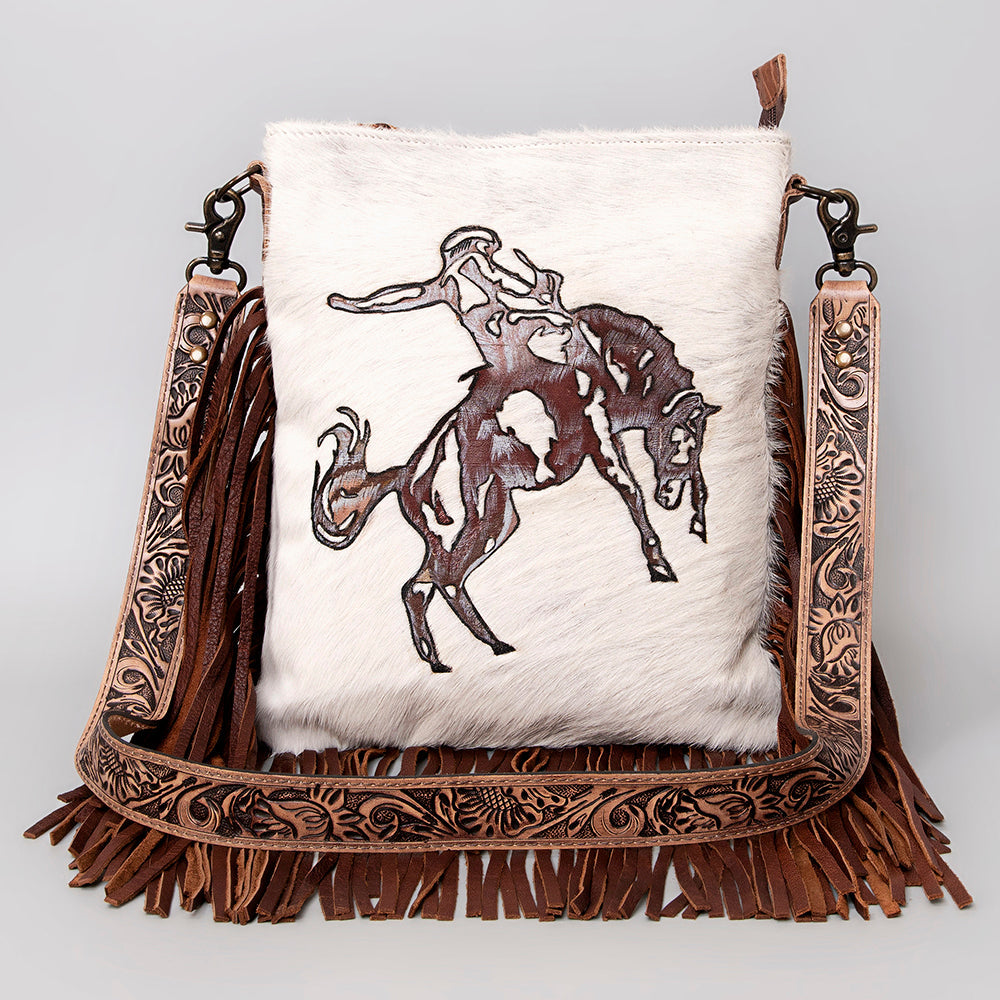American Darling Messenger Hand Tooled Hair On Genuine Leather Western Women Bag Handbag Purse | Cute