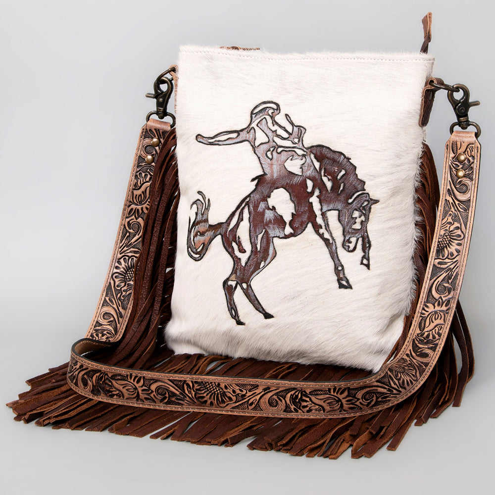 American Darling Messenger Hand Tooled Hair On Genuine Leather Western Women Bag Handbag Purse | Cute