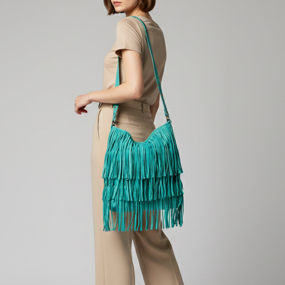 American Darling Large Cross body Bag Western Genuine Leather Handcrafted Purse with Fringes and YKK Zipper