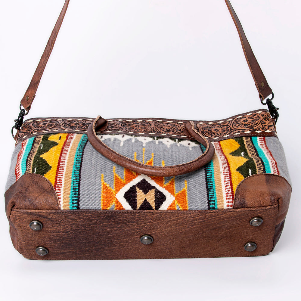 American Darling Tote Bag Western Leather Hand Tooled Floral Carved Hand Woven Saddle Blanket Genuine Leather 12x16
