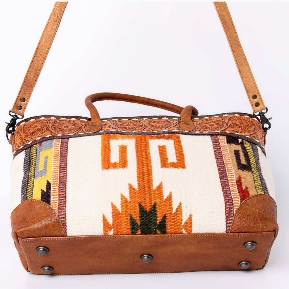 American Darling Tote Bag Western Leather Hand Tooled Floral Carved Hand Woven Saddle Blanket Genuine Leather 12x16