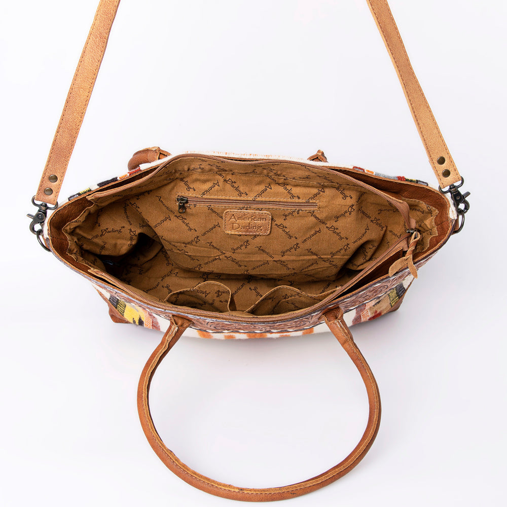 American Darling Tote Bag Western Leather Hand Tooled Floral Carved Hand Woven Saddle Blanket Genuine Leather 12x16