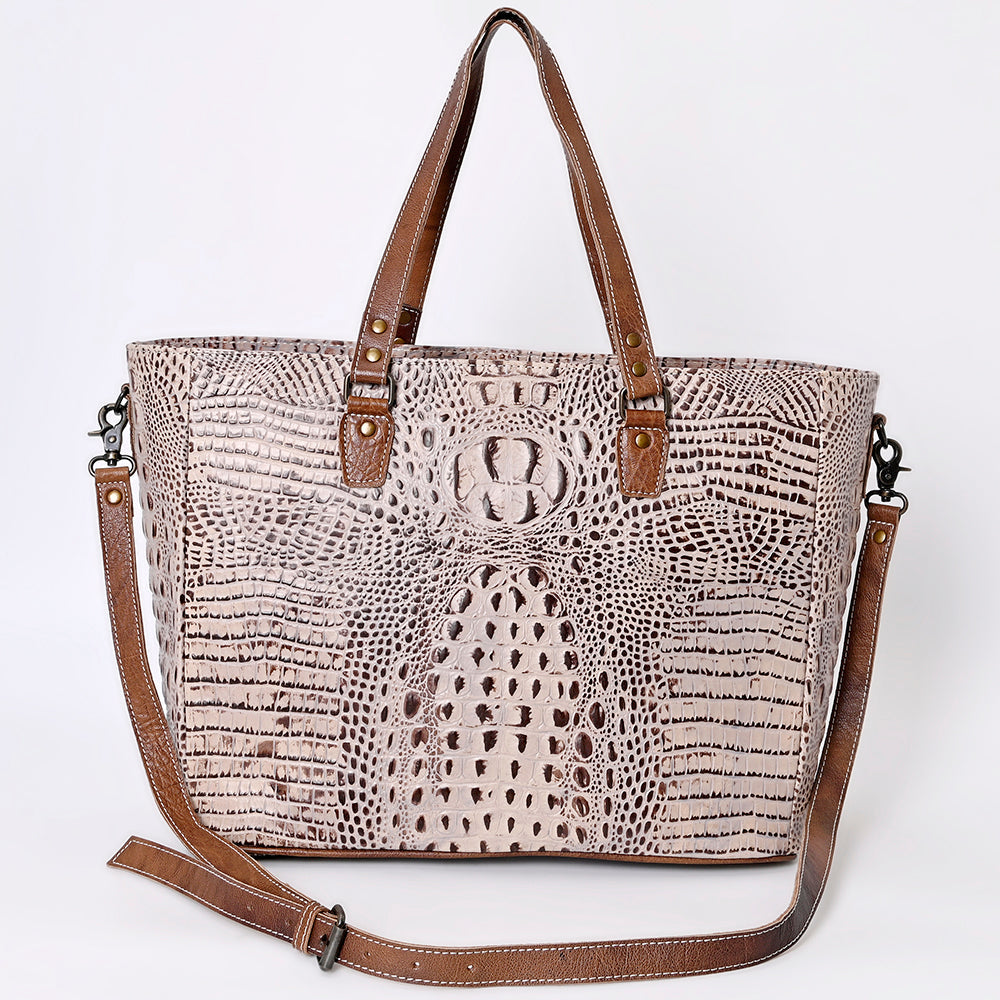American Darling Western Leather Tote Bag, Crocodile Embossed Full Grain Genuine Leather, Eco-Friendly Large Shopper Bag