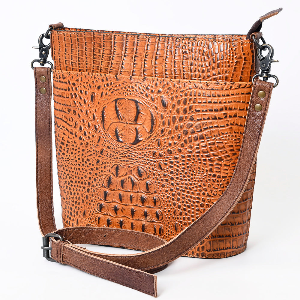 American Darling Western Leather Large Cross body Bag, Crocodile Embossed Full Grain Genuine Leather, Eco-Friendly Purse