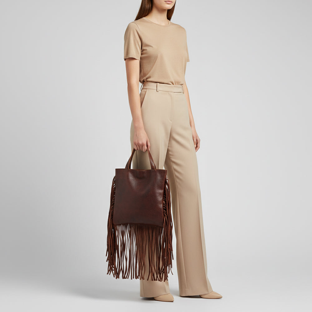 American Darling Tote Bag Western Genuine Leather Handcrafted Large Purse with Fringes and YKK Zipper