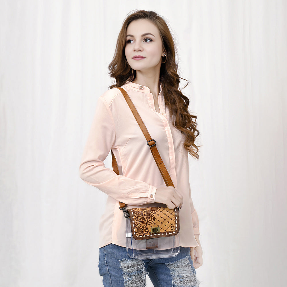 American Darling Hand-Tooled Genuine Leather Clear Bag