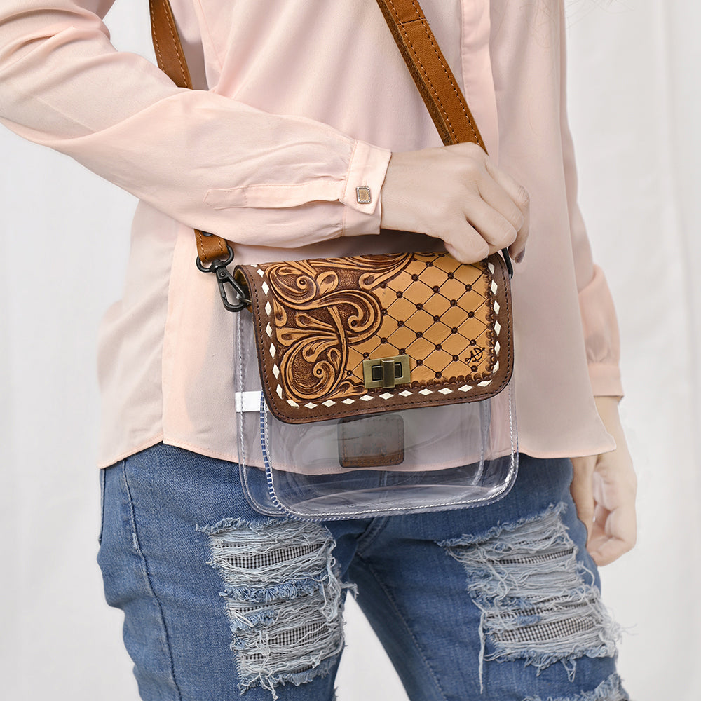 American Darling Hand-Tooled Genuine Leather Clear Bag