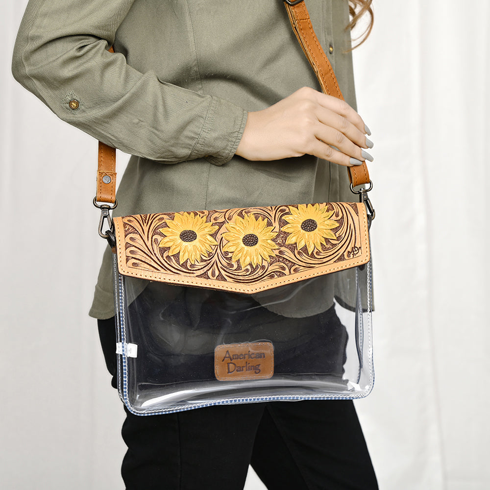 American Darling Clear Bag Hand Tooled Genuine Leather Women Western Handbag Purse