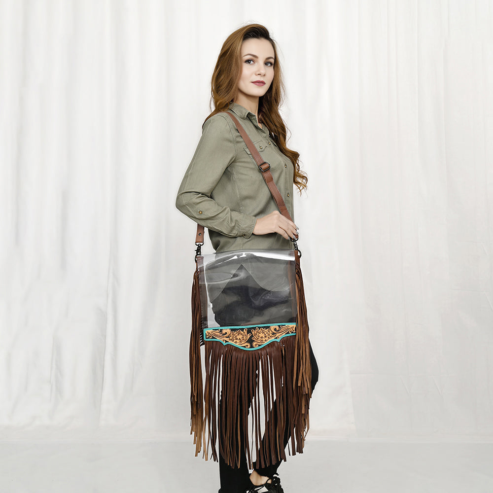 American Darling Hand-Tooled Genuine Leather Clear Bag