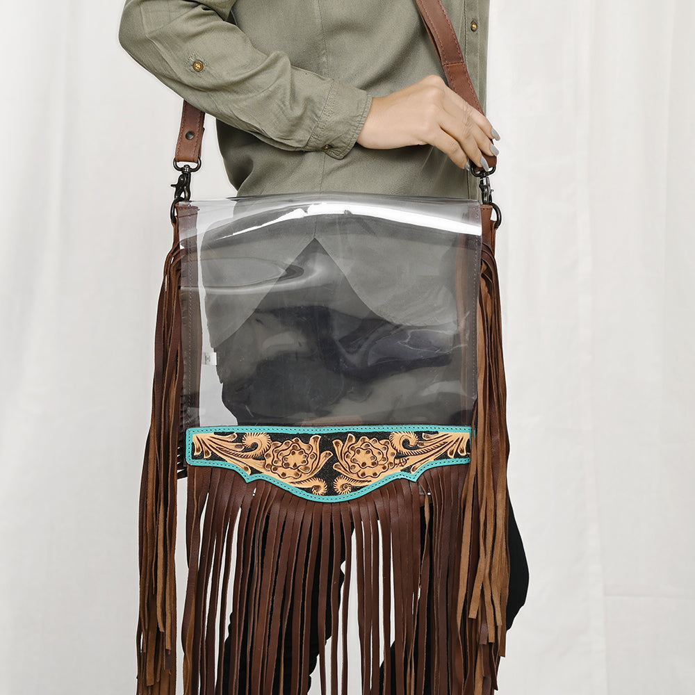 American Darling Hand-Tooled Genuine Leather Clear Bag