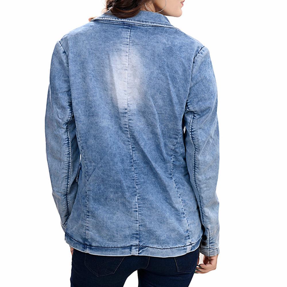 Genuine leather Hand tooled hand carved Women 100% cotton Denim Blazer dress jacket