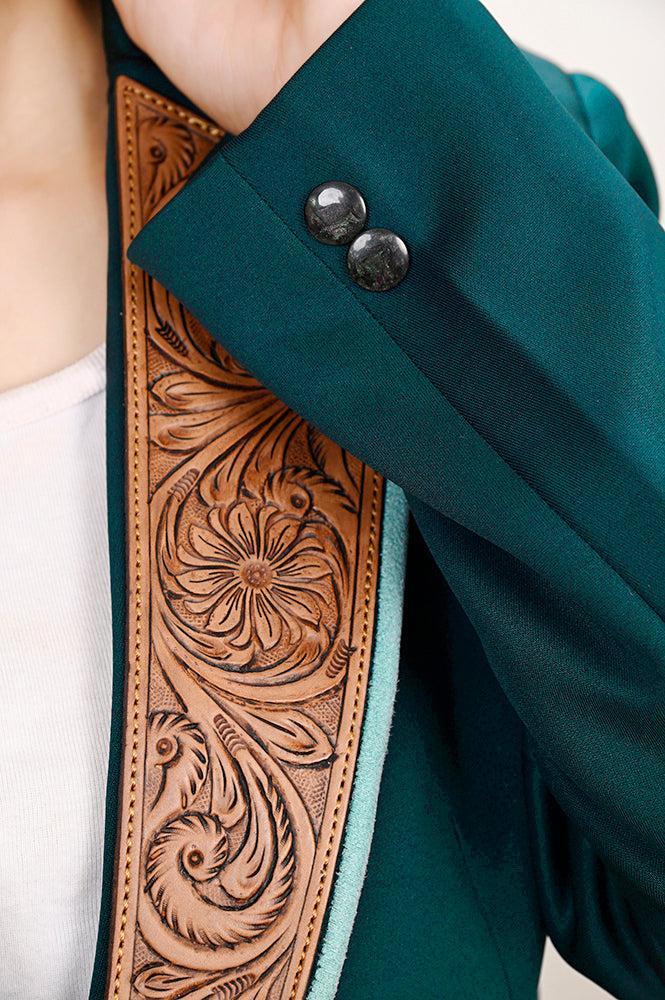 Genuine leather Hand tooled hand carved Women Blazer dress jacket