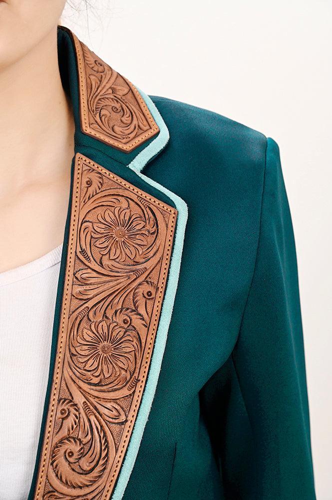 Genuine leather Hand tooled hand carved Women Blazer dress jacket