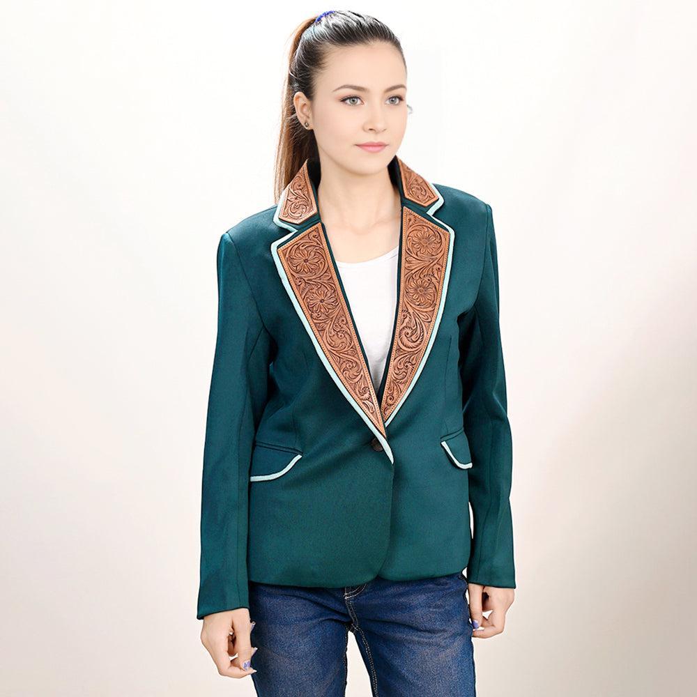 Genuine leather Hand tooled hand carved Women Blazer dress jacket