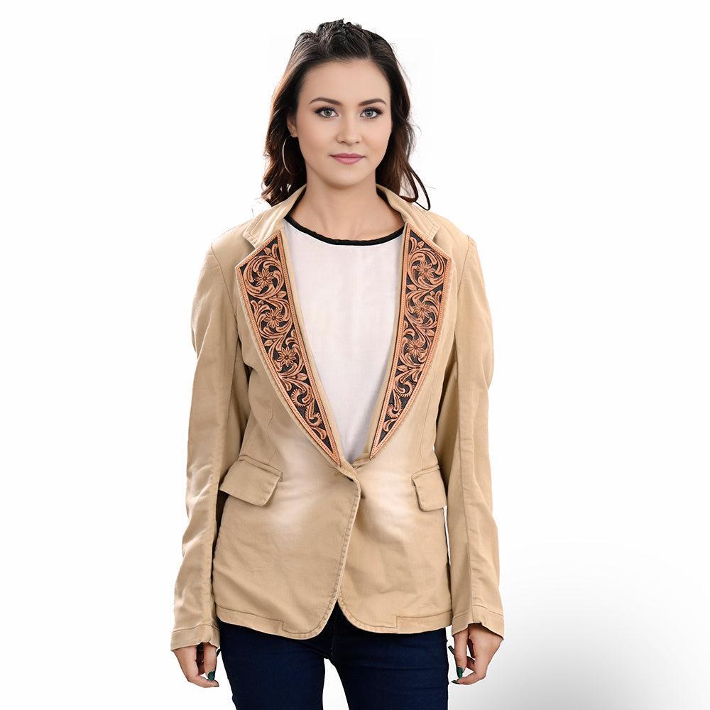 Genuine leather Hand tooled hand carved Women Blazer dress jacket