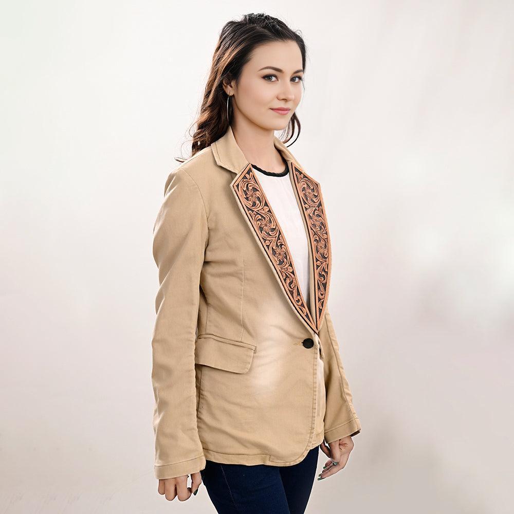 Genuine leather Hand tooled hand carved Women Blazer dress jacket