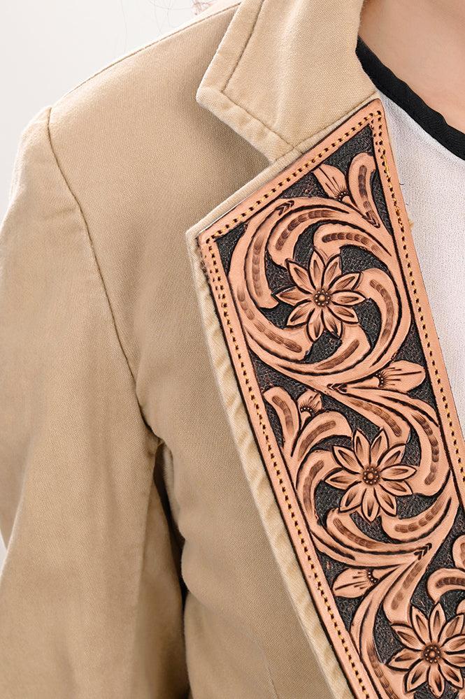 Genuine leather Hand tooled hand carved Women Blazer dress jacket