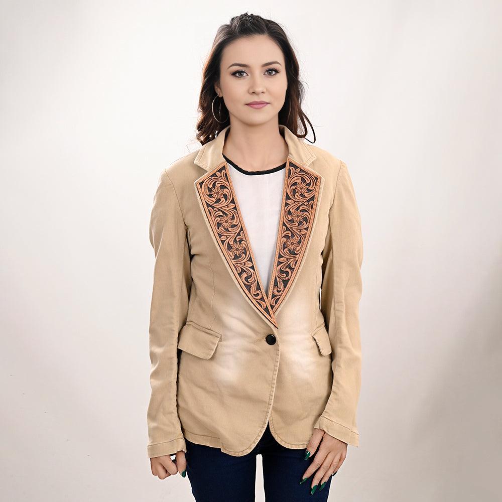 Genuine leather Hand tooled hand carved Women Blazer dress jacket
