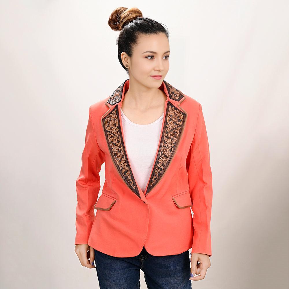 Genuine leather Hand tooled hand carved Women Blazer dress jacket
