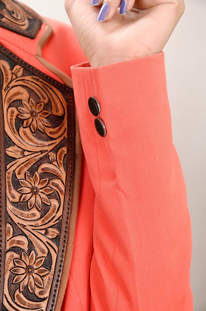 Genuine leather Hand tooled hand carved Women Blazer dress jacket