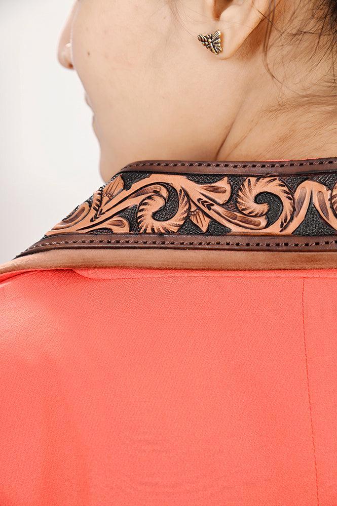 Genuine leather Hand tooled hand carved Women Blazer dress jacket