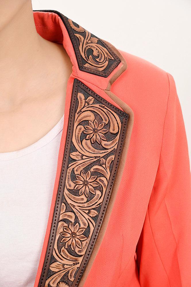 Genuine leather Hand tooled hand carved Women Blazer dress jacket