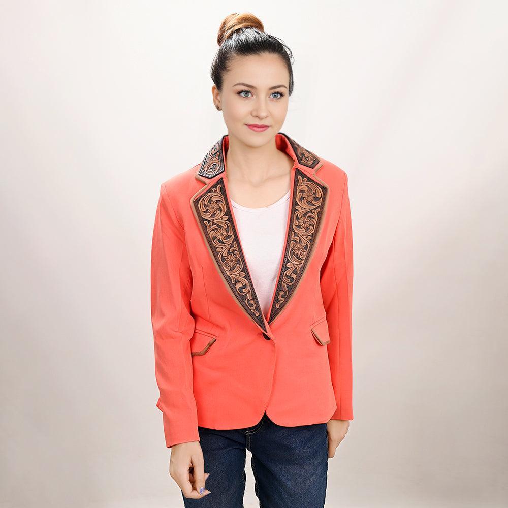 Genuine leather Hand tooled hand carved Women Blazer dress jacket