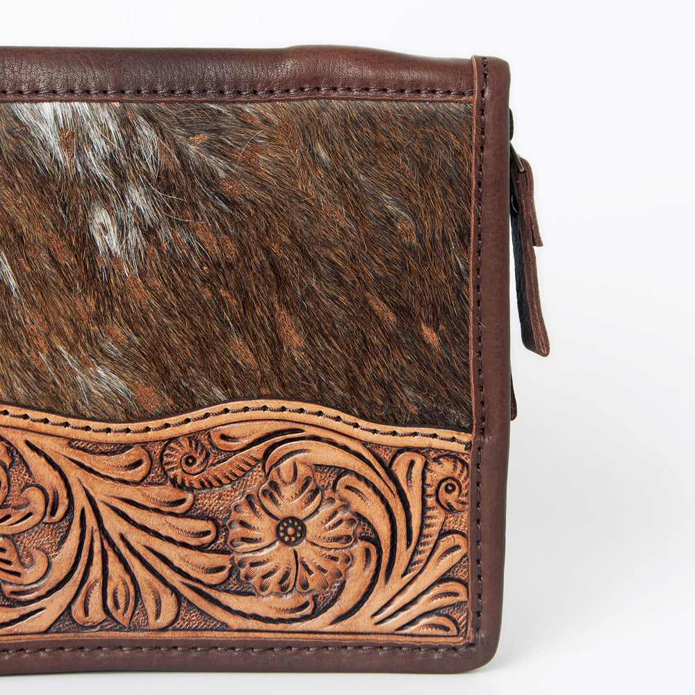 American Darling Jewelry Case for Women - Hair-On Cowhide, Hand Tooled Floral Carved Genuine Leather Travel Organizer