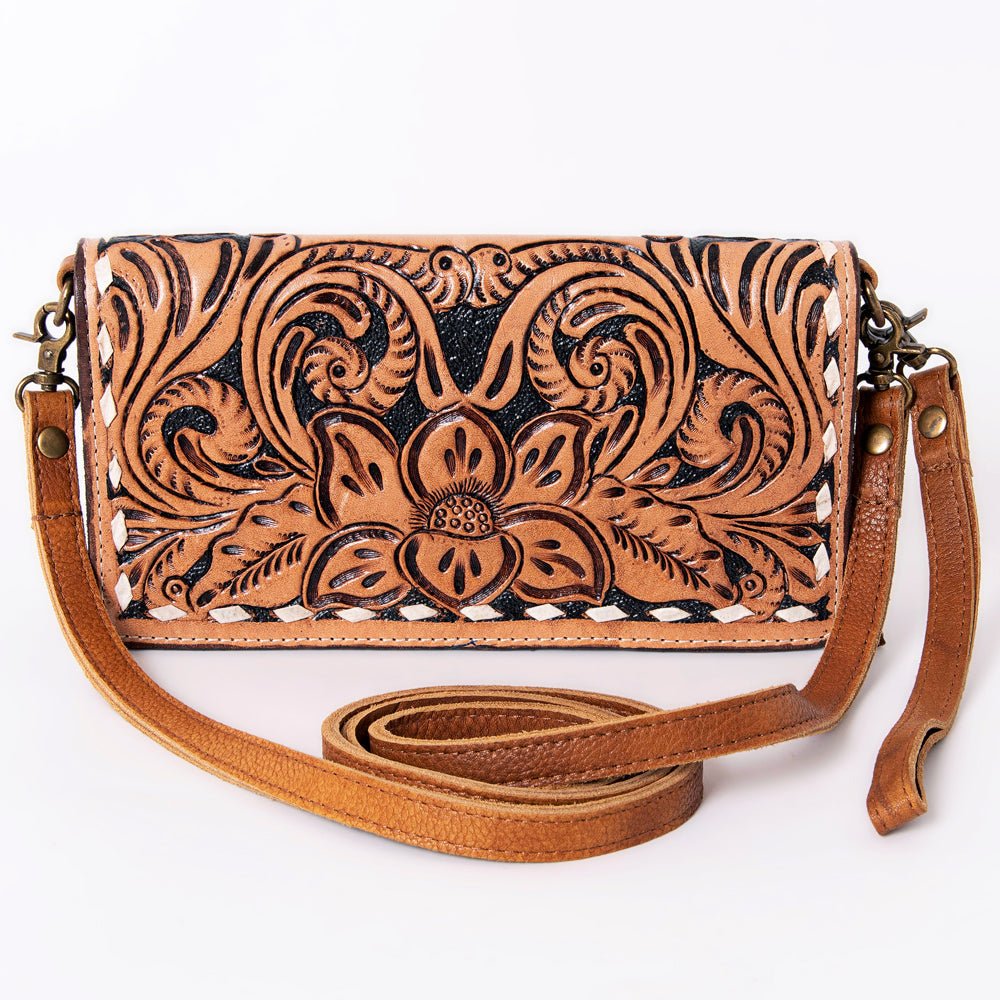 OHLAY Hand-Tooled Leather Organizer Bag