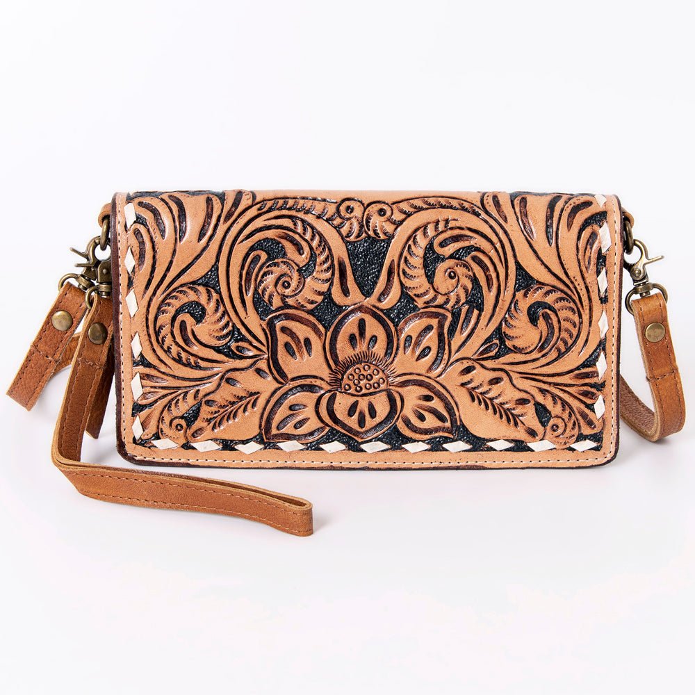 OHLAY Hand-Tooled Leather Organizer Bag