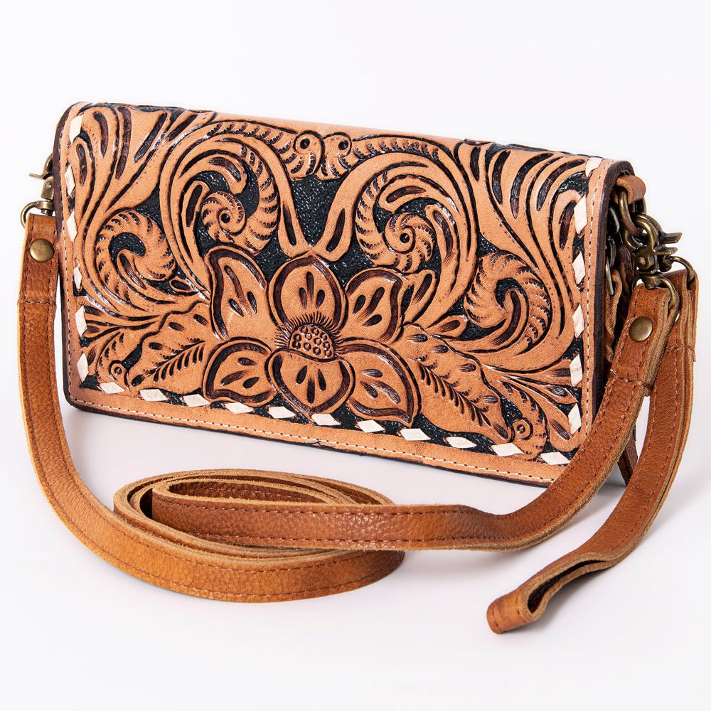 OHLAY Hand-Tooled Leather Organizer Bag