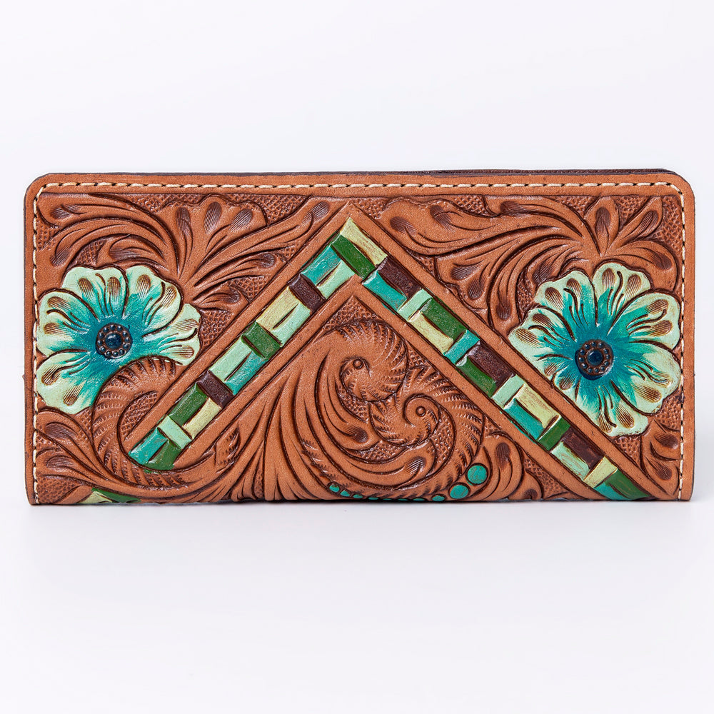 American Darling Western Clutch Bag Hand Tooled Floral Carved Genuine Vegetable Tanned Leather Purse with YKK Zipper