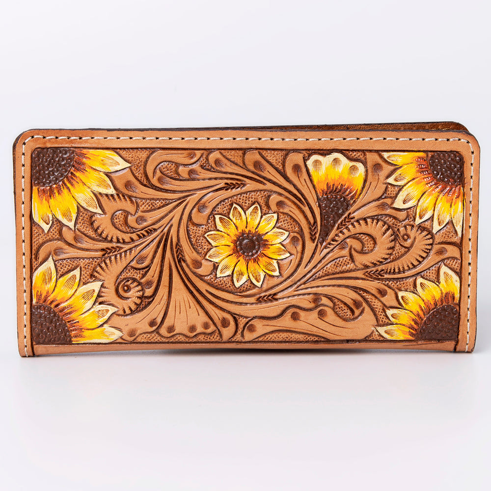 American Darling Western Clutch Bag Hand Tooled Floral Carved Genuine Vegetable Tanned Leather Purse with YKK Zipper