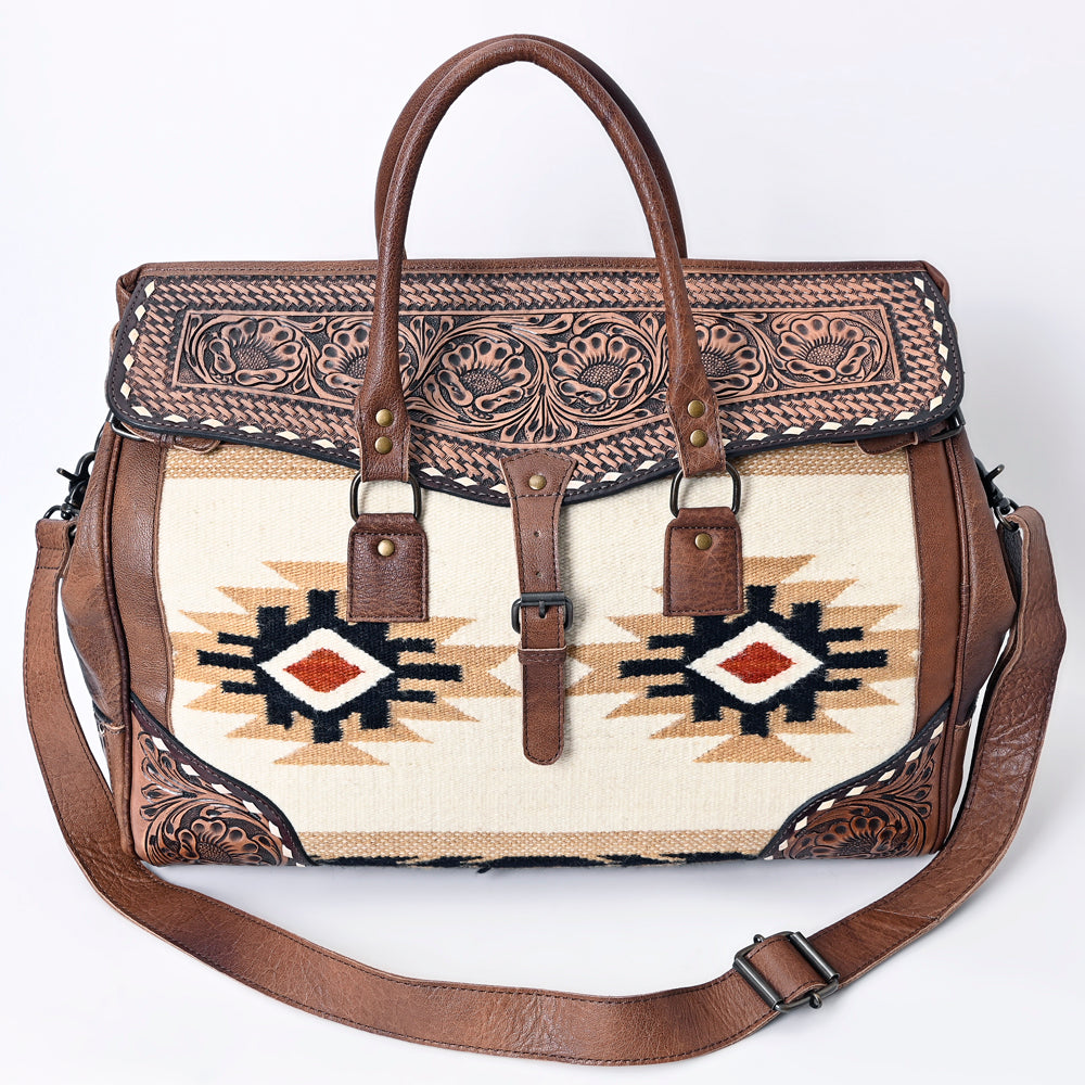 American Darling Hand-Tooled Saddle Blanket Genuine Leather Duffel Bag