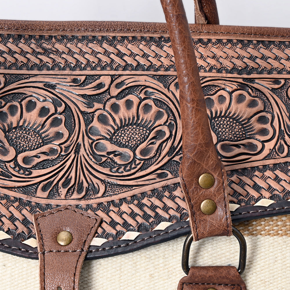 American Darling Hand-Tooled Saddle Blanket Genuine Leather Duffel Bag